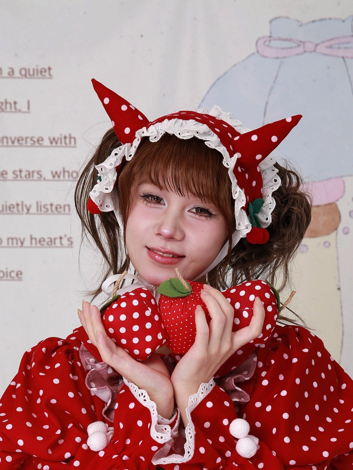 SOS MEME CLUB Vintage Japanese Cute Devil Red Polka Dot Women's Fabric Kc / Headbands
