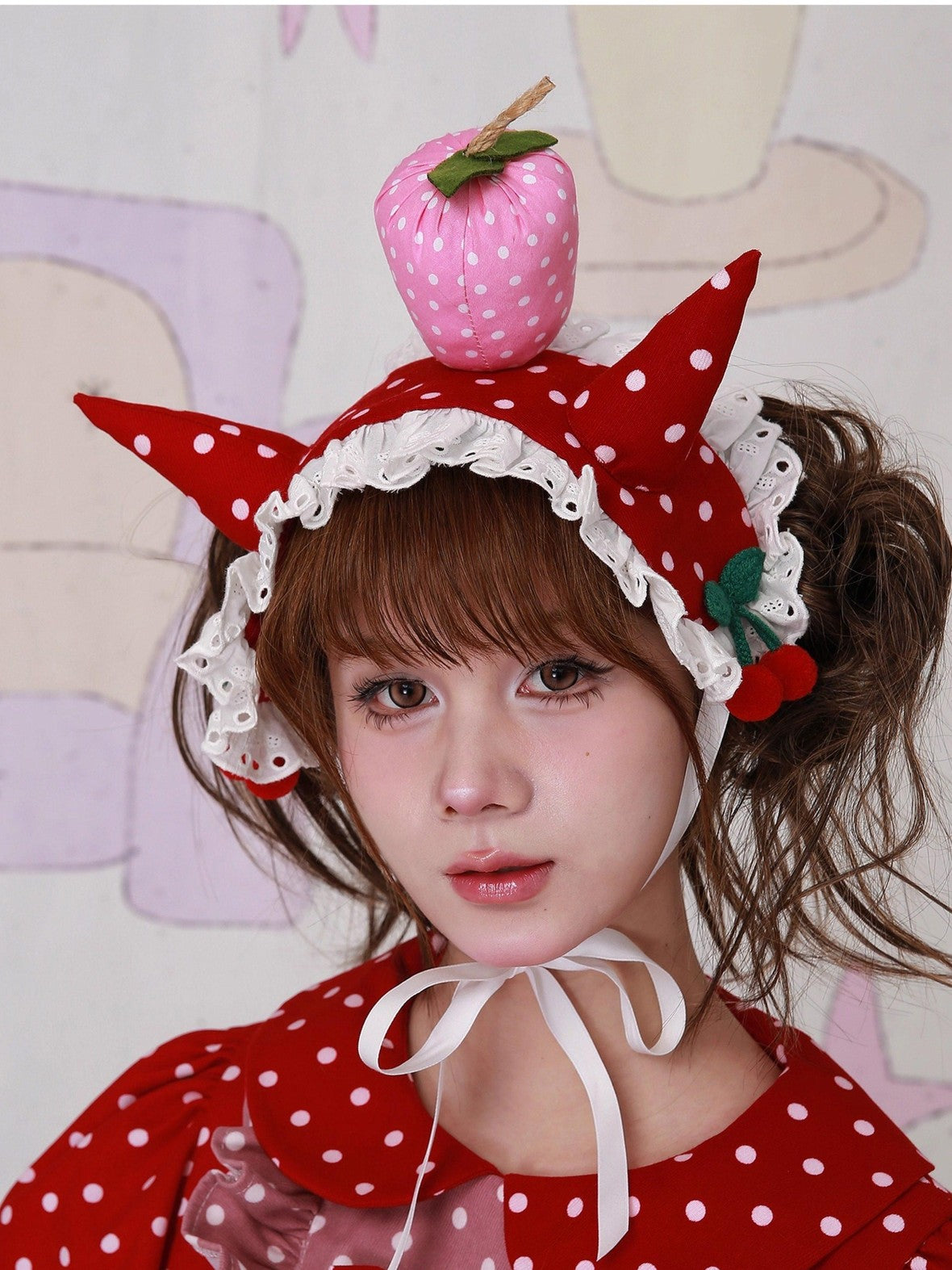 SOS MEME CLUB Vintage Japanese Cute Devil Red Polka Dot Women's Fabric Kc / Headbands