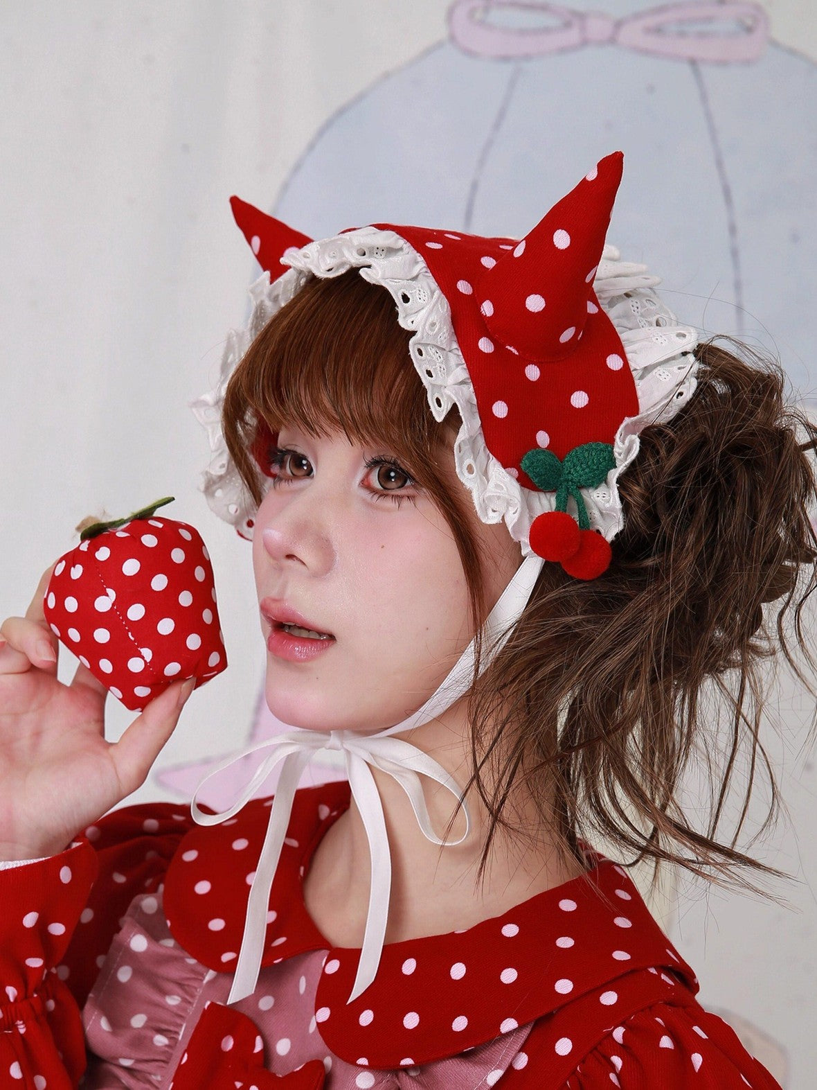 SOS MEME CLUB Vintage Japanese Cute Devil Red Polka Dot Women's Fabric Kc / Headbands