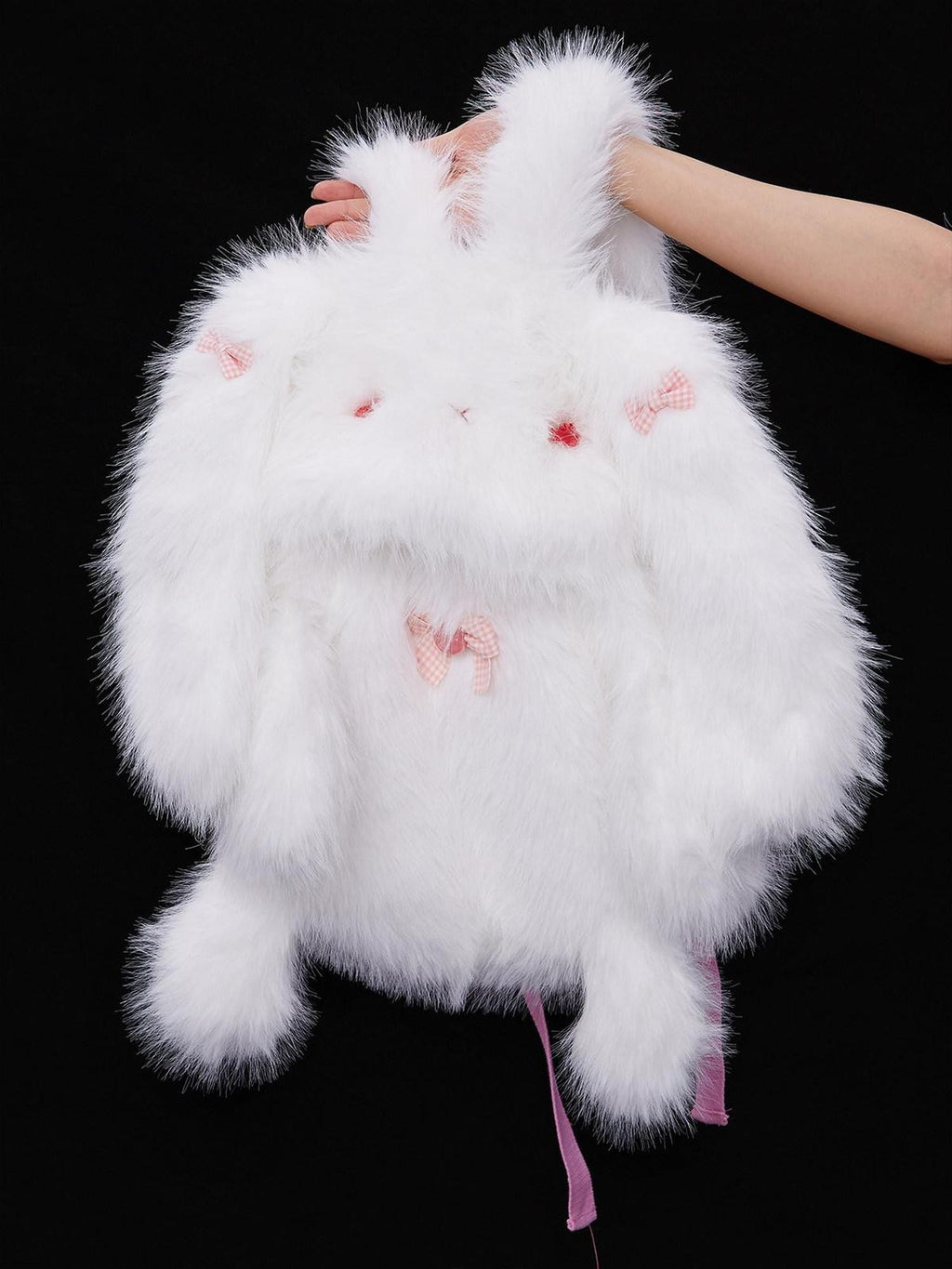 SOS MEME CLUB White Plush Rabbit Doll Backpack Bow Drawstring Women's Polyester Novelty Bags