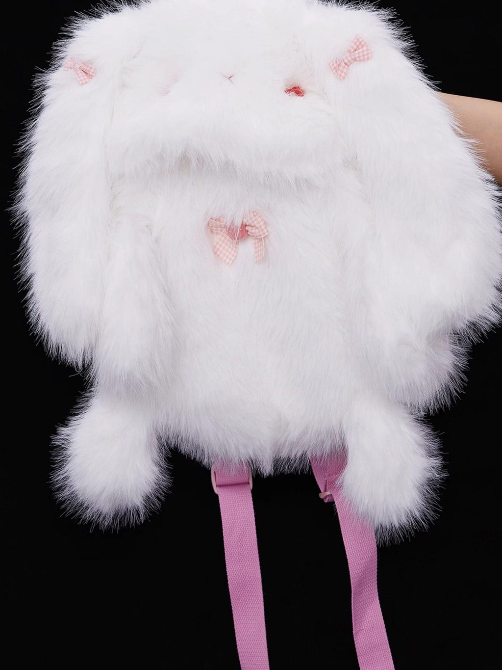 SOS MEME CLUB White Plush Rabbit Doll Backpack Bow Drawstring Women's Polyester Novelty Bags