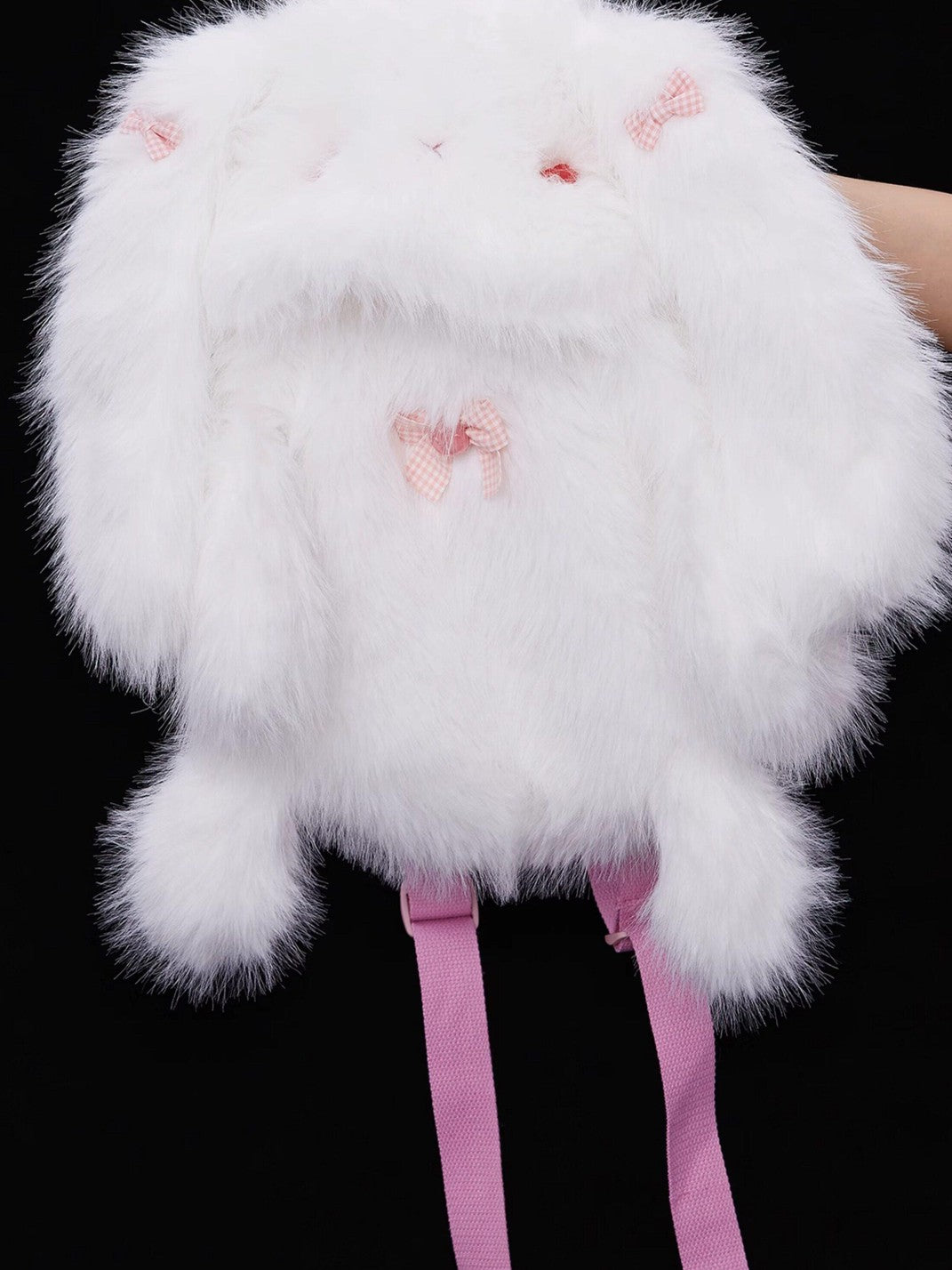 SOS MEME CLUB White Plush Rabbit Doll Backpack Bow Drawstring Women's Polyester Novelty Bags