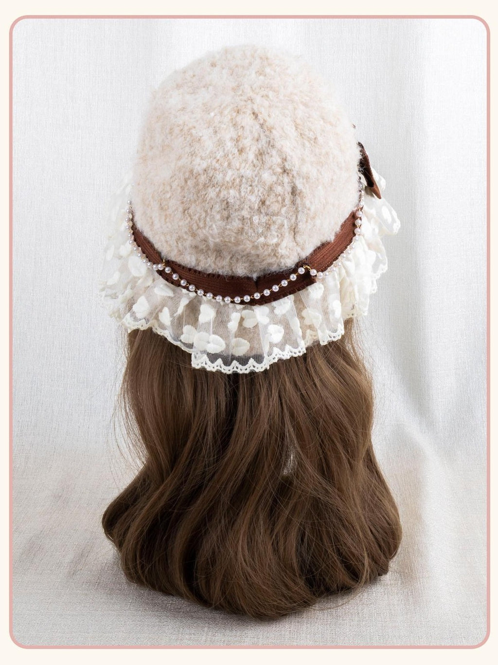 Stardust Rose Almond Lace Bow Cloche Round Top Women's Woolen Full Bonnets
