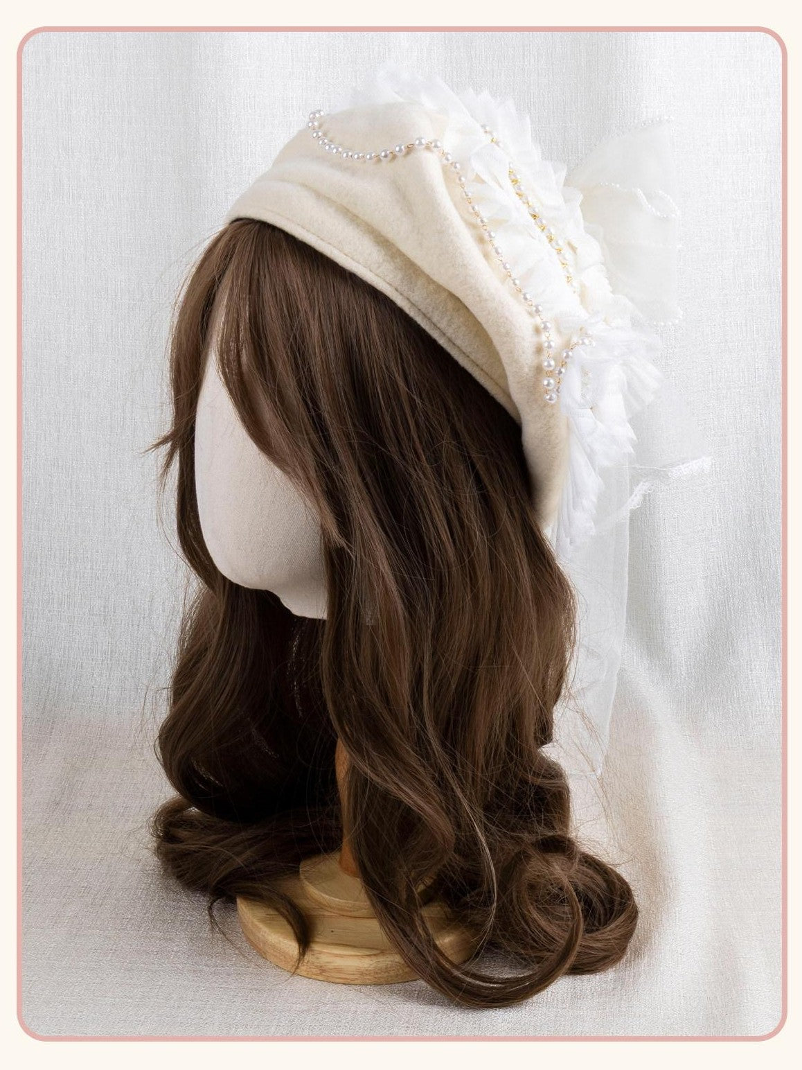 Stardust Rose Apricot Stardust Rose Lace Bow Lolita Handmade Women's Full Bonnets