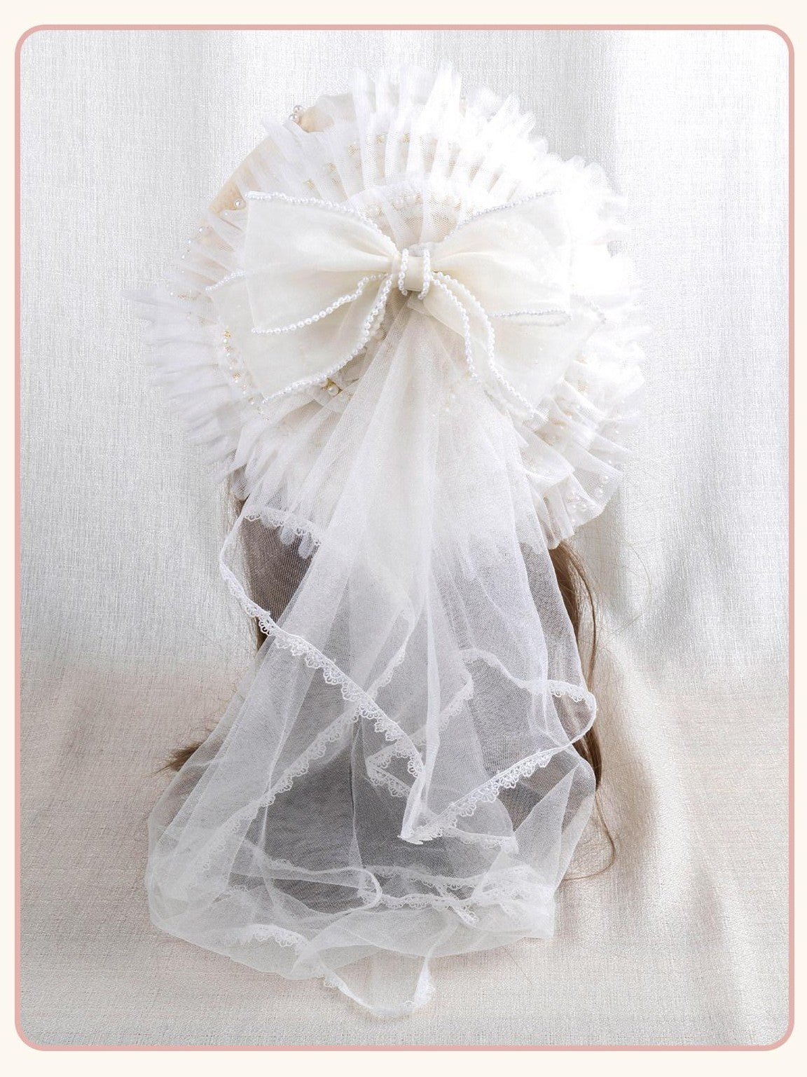 Stardust Rose Apricot Stardust Rose Lace Bow Lolita Handmade Women's Full Bonnets