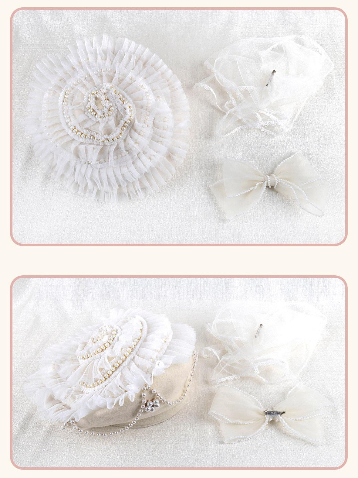 Stardust Rose Apricot Stardust Rose Lace Bow Lolita Handmade Women's Full Bonnets