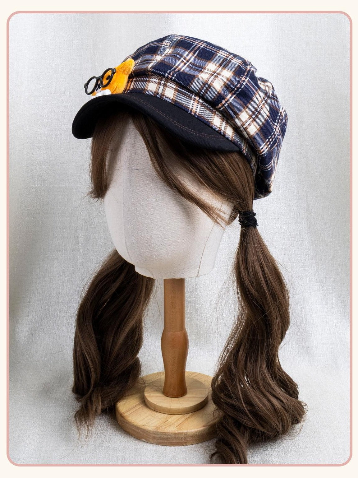 Stardust Rose Bear Applique Checked Colorblock Tassel Octagonal Women's Full Bonnets