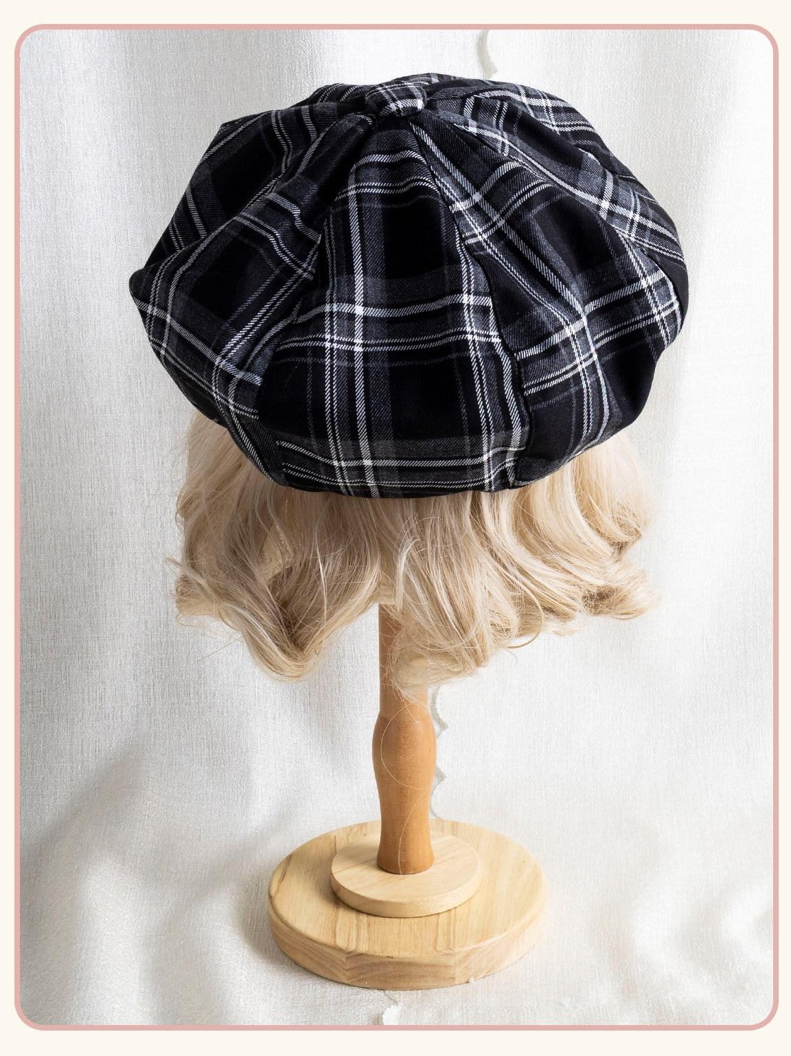 Stardust Rose Black Grey Plaid Key Charm Cloud Shape Face Slimming Women's Full Bonnets