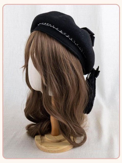 Stardust Rose Black Lace Bow Gothic Rabbit Ear Round Top Women's Lace Full Bonnets