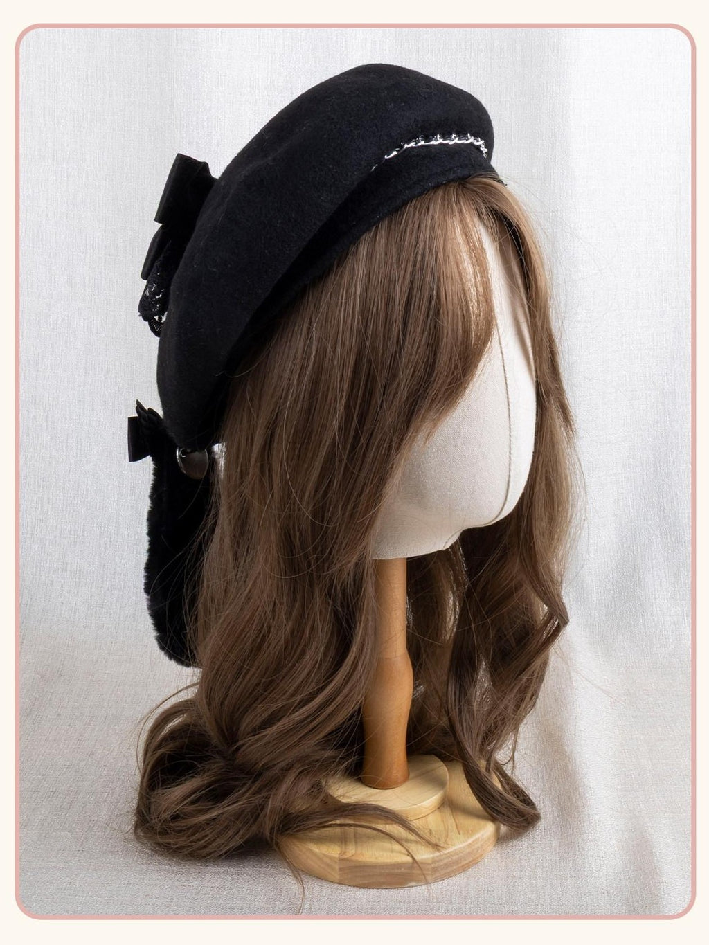 Stardust Rose Black Lace Bow Gothic Rabbit Ear Round Top Women's Lace Full Bonnets