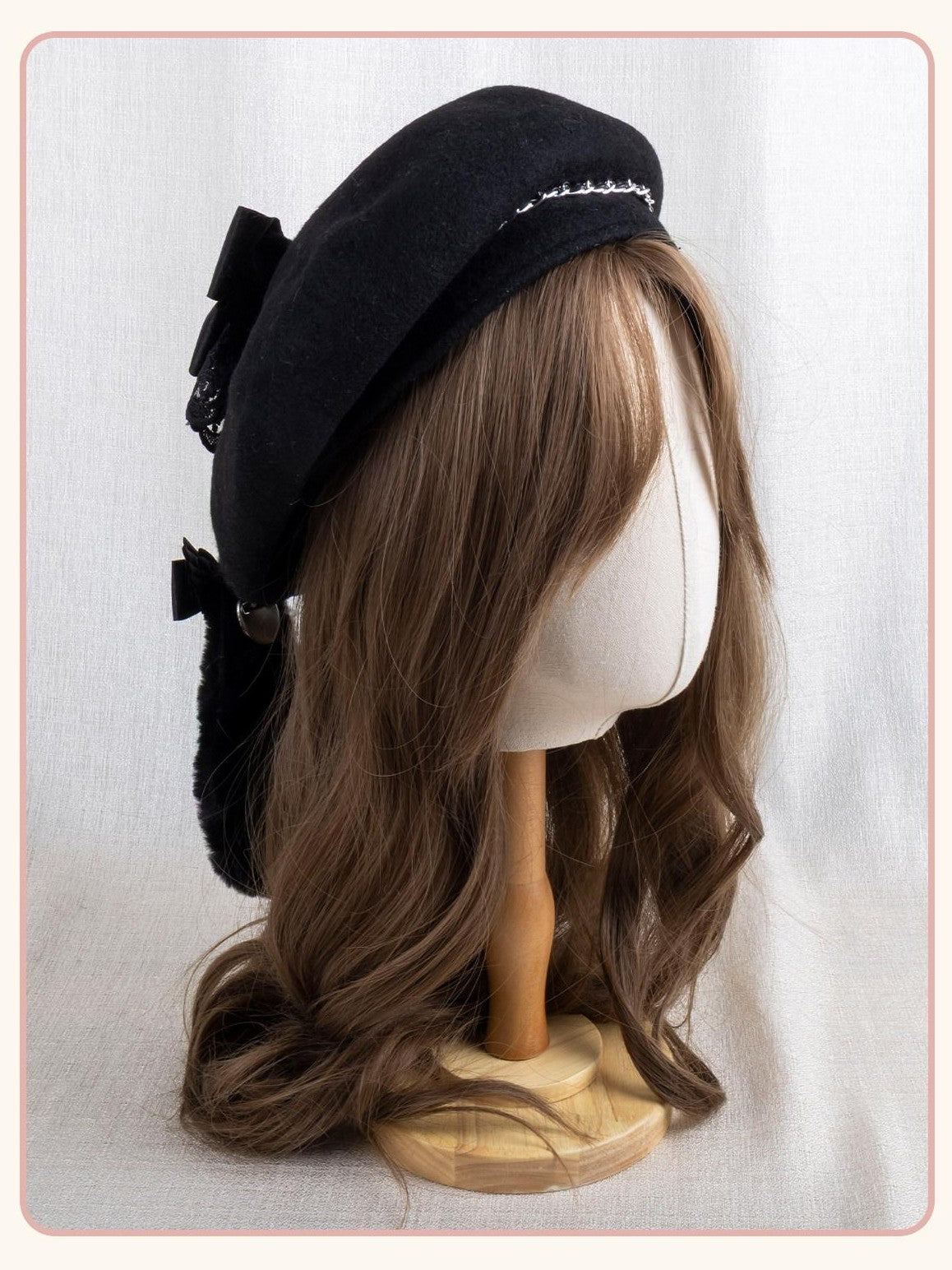 Stardust Rose Black Lace Bow Gothic Rabbit Ear Round Top Women's Lace Full Bonnets