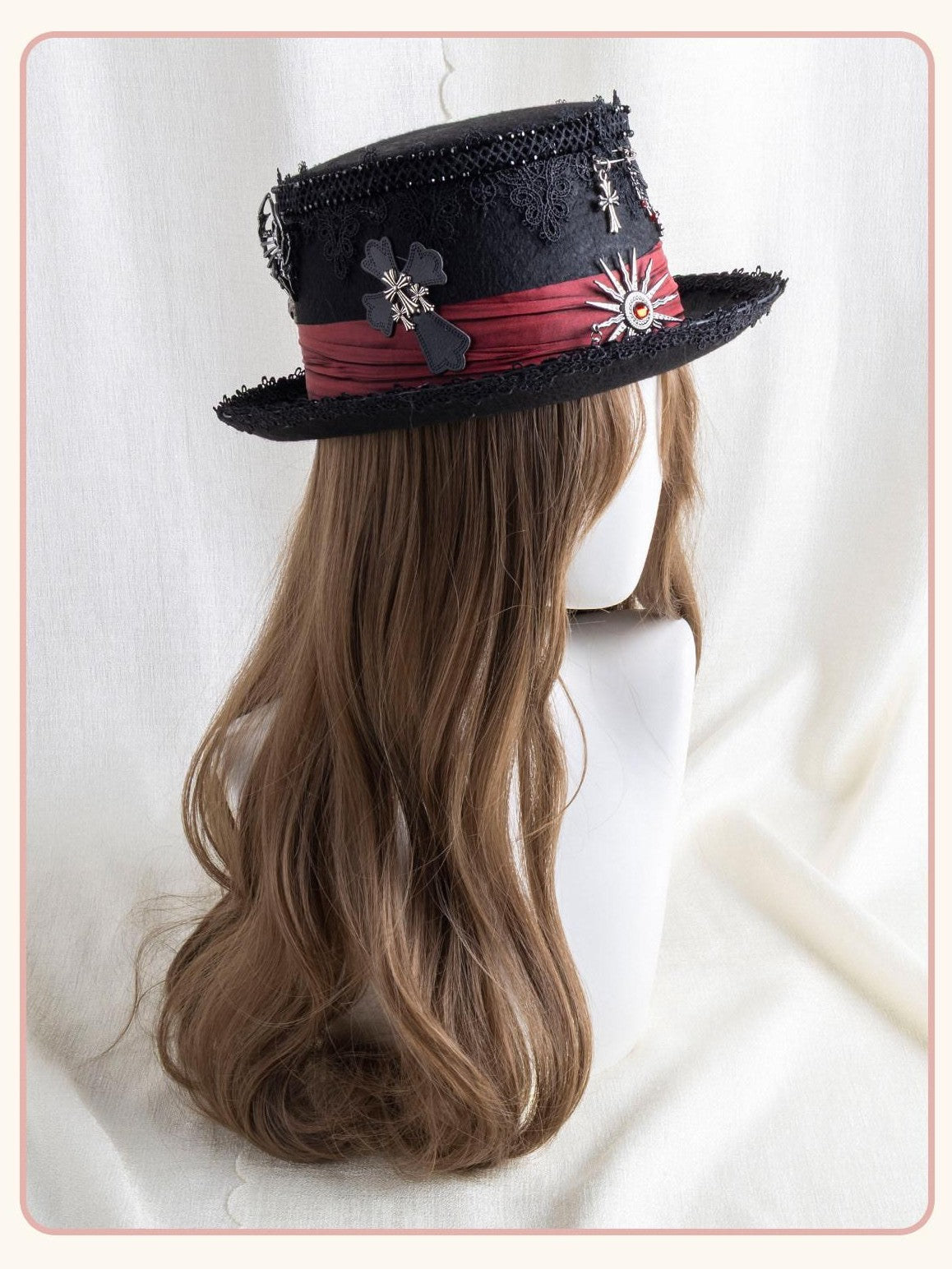 Stardust Rose Black Lace Trim Blood Moon High Crown Wide Brim Women's Full Bonnets