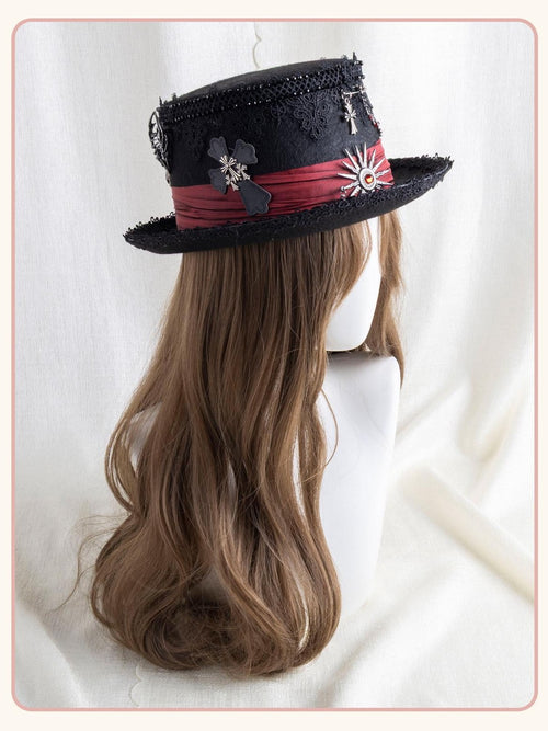 Stardust Rose Black Lace Trim Blood Moon High Crown Wide Brim Women's Full Bonnets