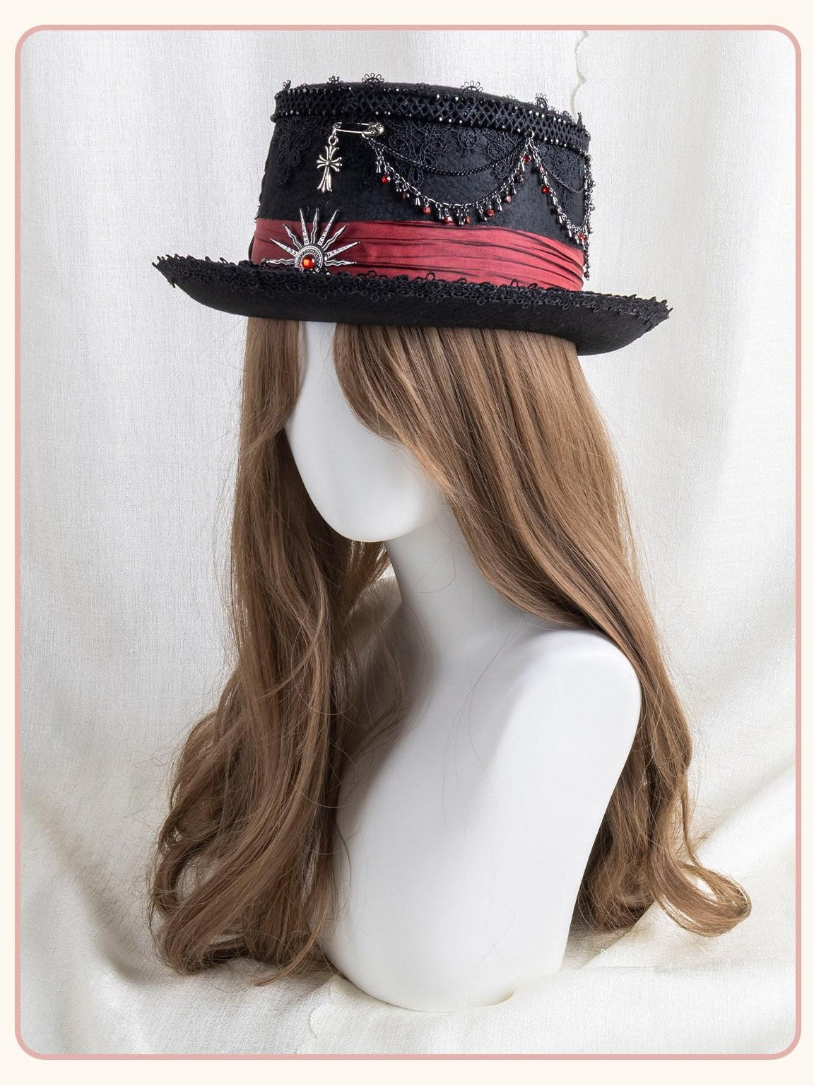 Stardust Rose Black Lace Trim Blood Moon High Crown Wide Brim Women's Full Bonnets