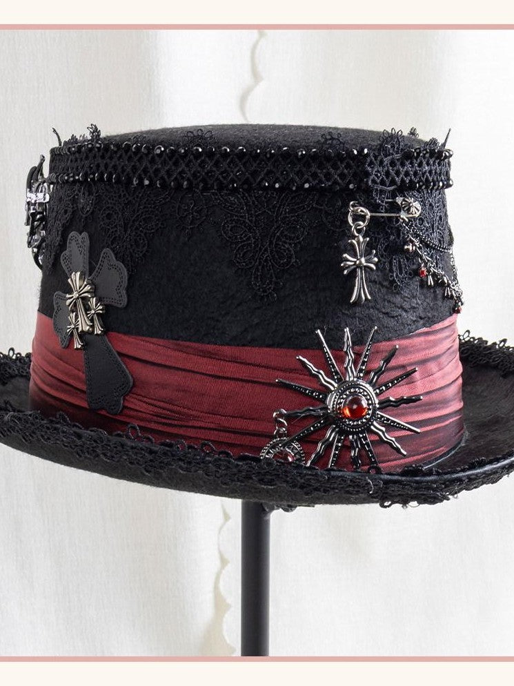 Stardust Rose Black Lace Trim Blood Moon High Crown Wide Brim Women's Full Bonnets