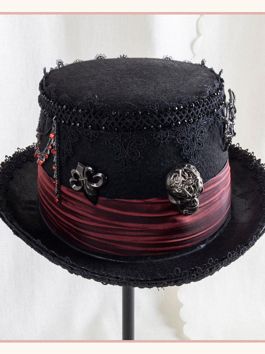 Stardust Rose Black Lace Trim Blood Moon High Crown Wide Brim Women's Full Bonnets