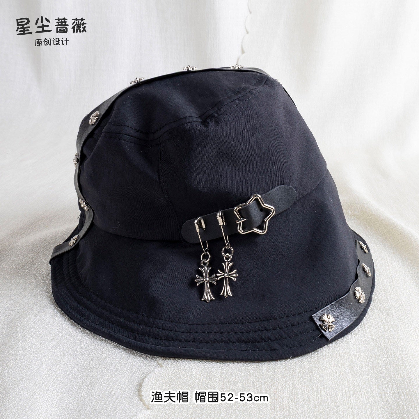Stardust_Rose_Black_Punk_Round_Top_Wide_Brim_Breathable_Casual_Women's_Full_Bonnets_1051137541776_MISSTT