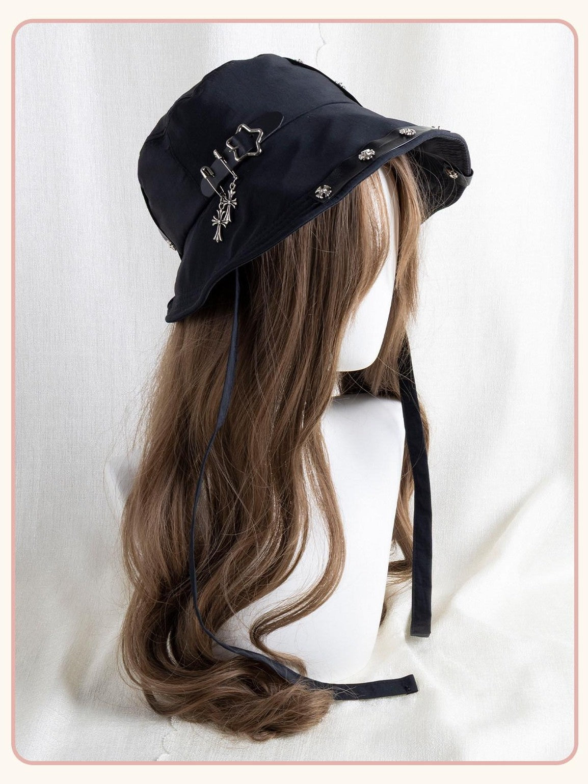 Stardust Rose Black Punk Round Top Wide Brim Breathable Casual Women's Full Bonnets
