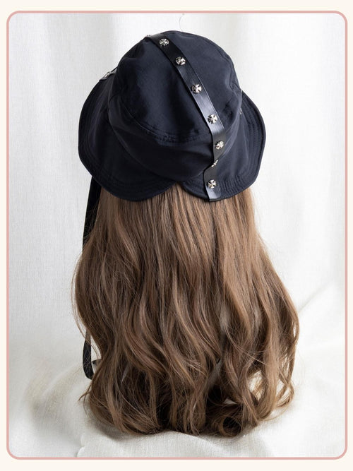 Stardust Rose Black Punk Round Top Wide Brim Breathable Casual Women's Full Bonnets