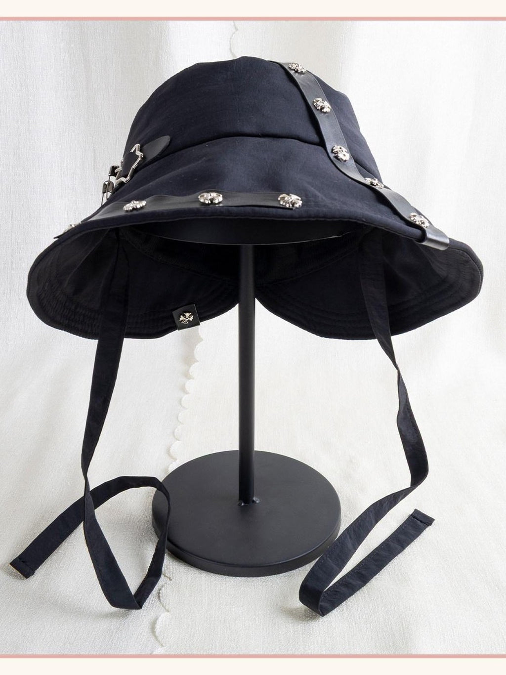 Stardust Rose Black Punk Round Top Wide Brim Breathable Casual Women's Full Bonnets