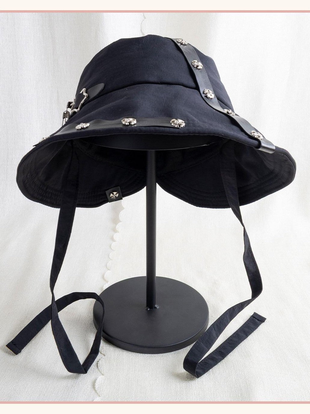 Stardust Rose Black Punk Round Top Wide Brim Breathable Casual Women's Full Bonnets