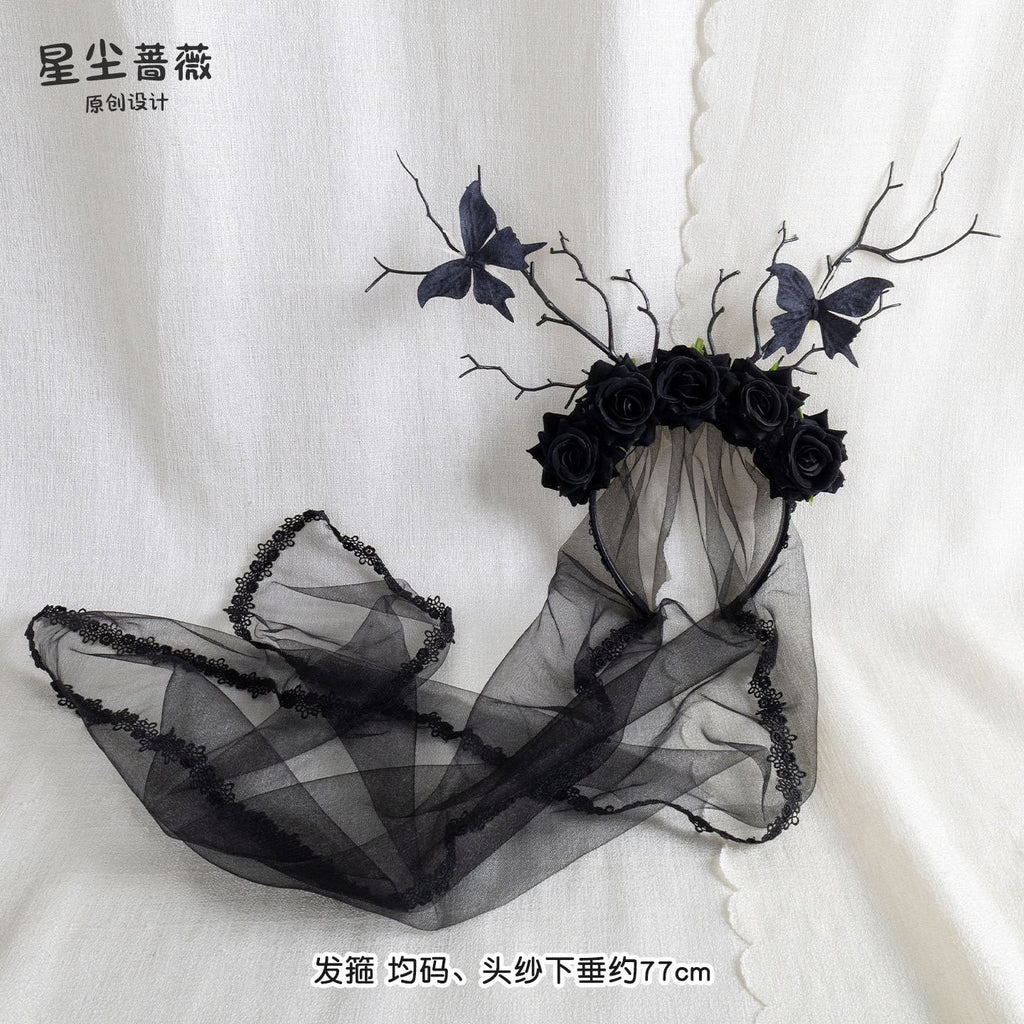 Stardust_Rose_Black_Rose_Branch_Bud_Butterfly_Veil_Lolita_Women's_Kc_/_Headbands_1049406819368_MISSTT