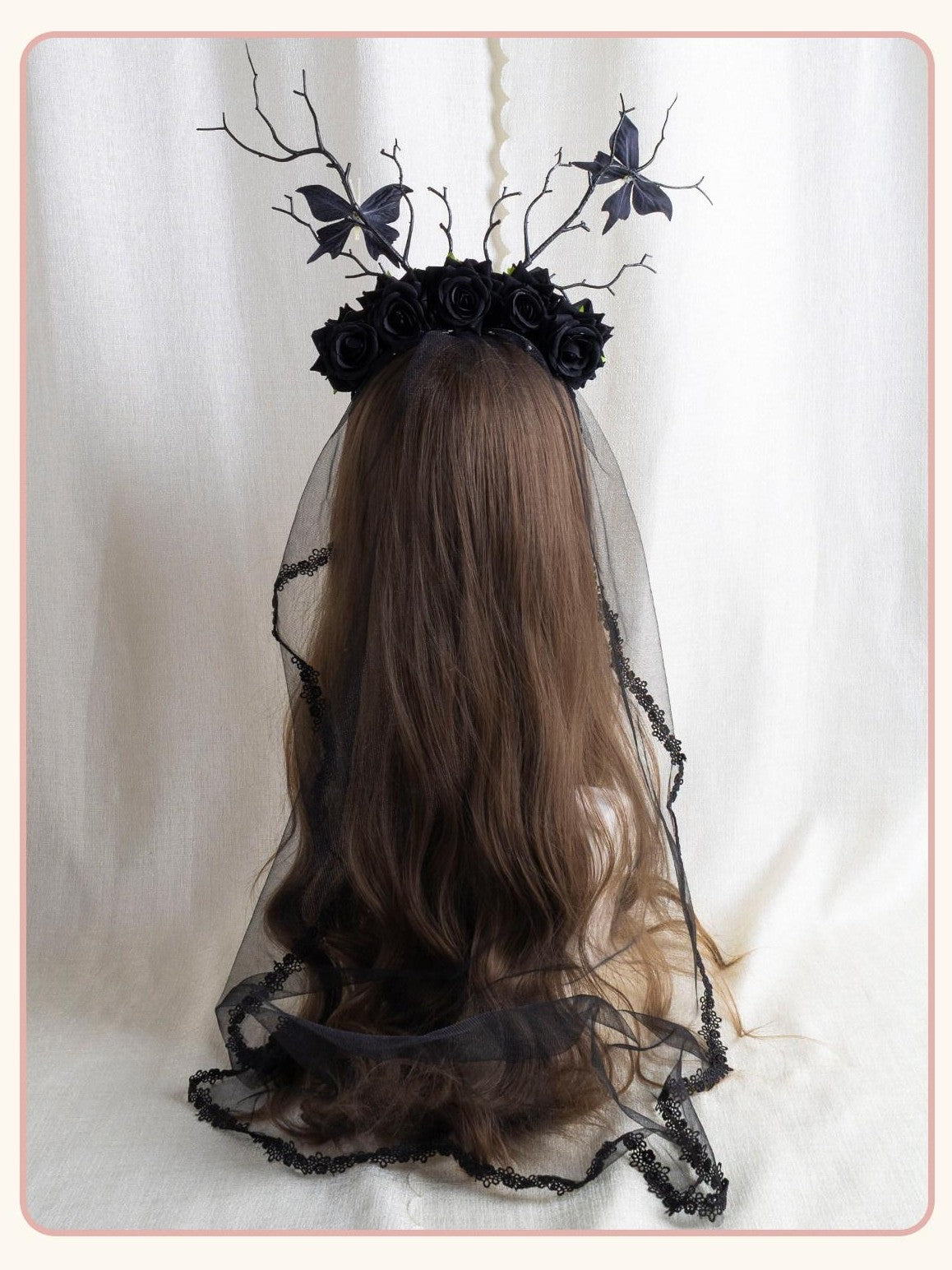 Stardust Rose Black Rose Branch Bud Butterfly Veil Lolita Women's Kc / Headbands
