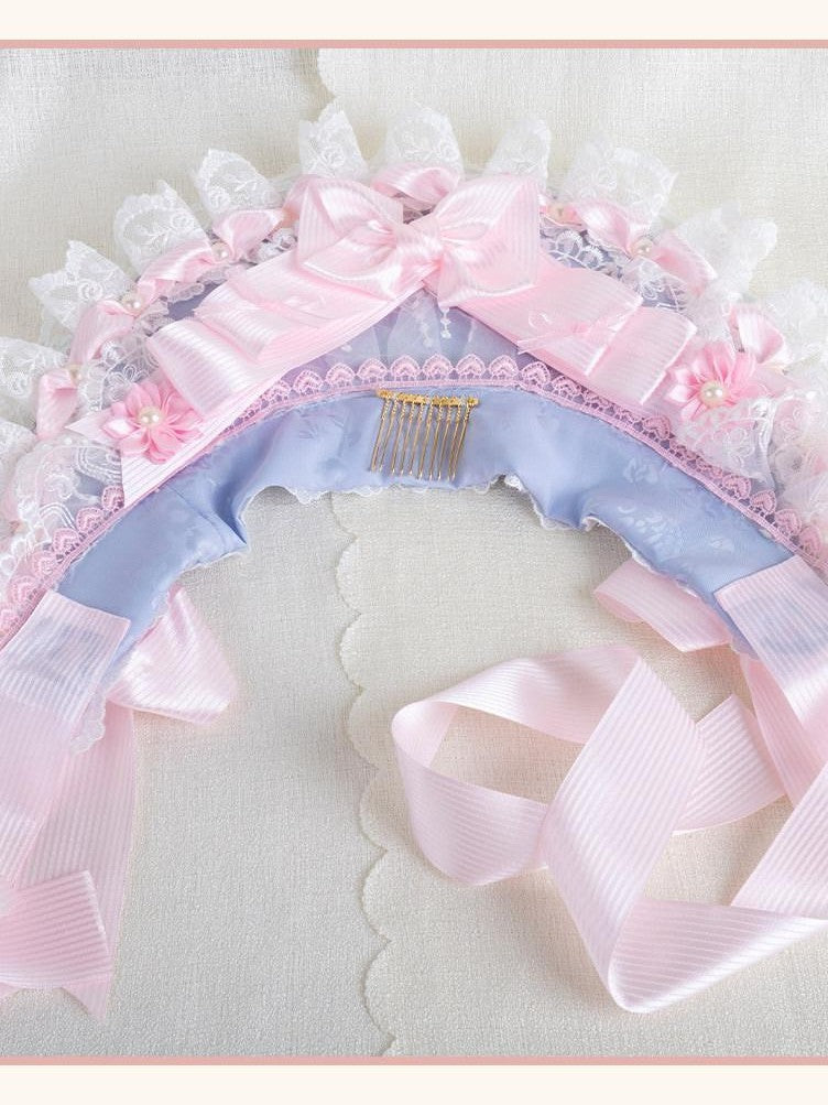 Stardust Rose Cherry Blossom Bow Veil Handmade Women's Lace Kc / Headbands