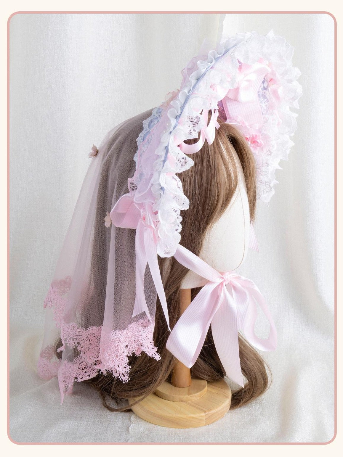 Stardust Rose Cherry Blossom Bow Veil Handmade Women's Lace Kc / Headbands