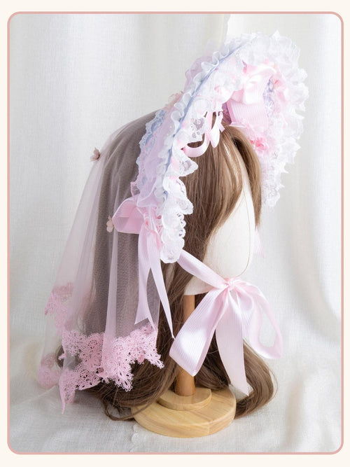 Stardust Rose Cherry Blossom Bow Veil Handmade Women's Lace Kc / Headbands