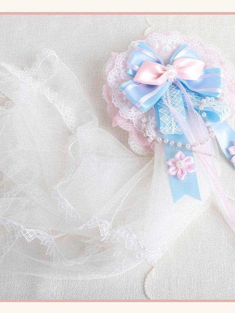 Stardust Rose Cherry Blossom Bow Veil Handmade Women's Lace Kc / Headbands
