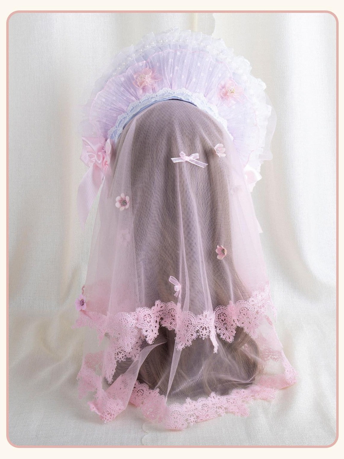 Stardust Rose Cherry Blossom Bow Veil Handmade Women's Lace Kc / Headbands