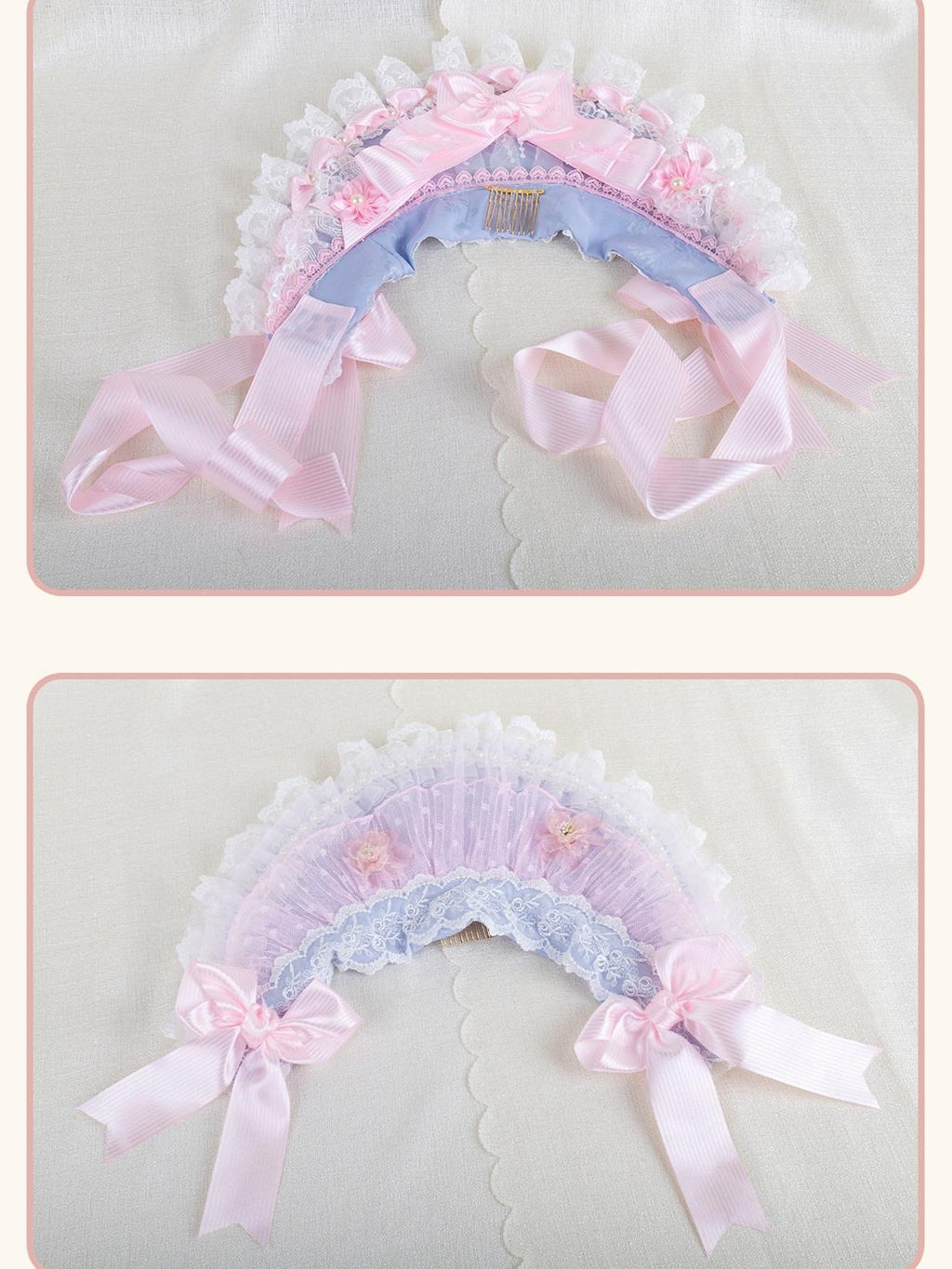 Stardust Rose Cherry Blossom Motif Bow Headband Veil Attachment Women's Veils