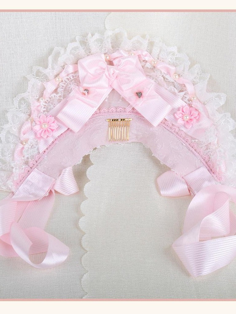 Stardust Rose Cherry Blossom Motif Bow Headband Veil Attachment Women's Veils