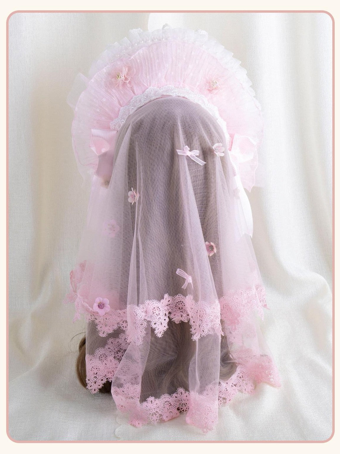 Stardust Rose Cherry Blossom Motif Bow Headband Veil Attachment Women's Veils
