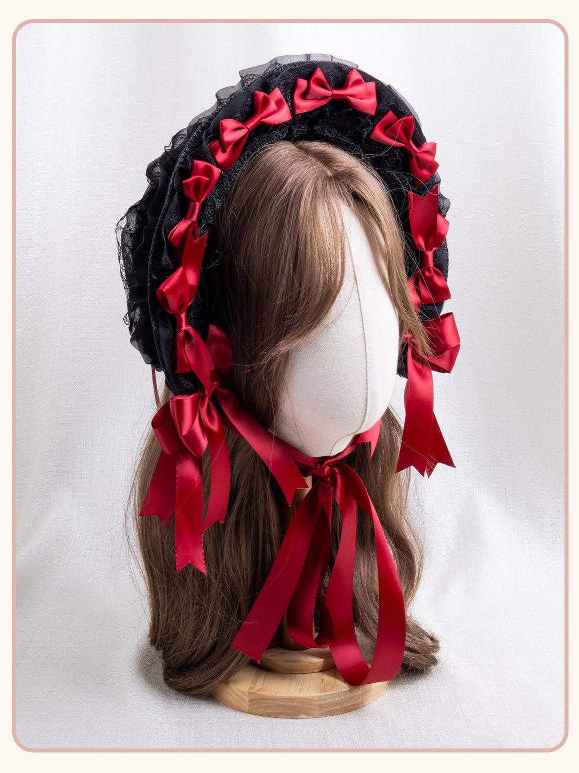 Stardust Rose Dark Gothic Lace Bow Geometric Colorblock Flat Top Women's Half Bonnets