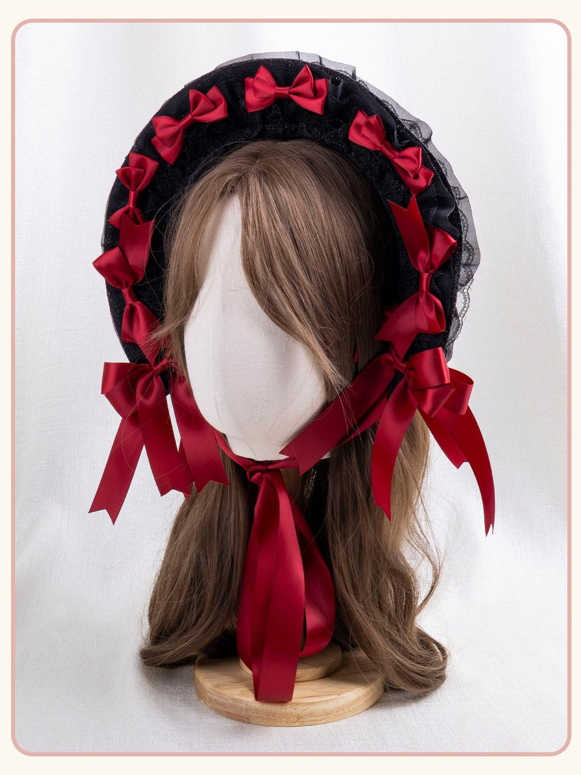 Stardust Rose Dark Gothic Lace Bow Geometric Colorblock Flat Top Women's Half Bonnets