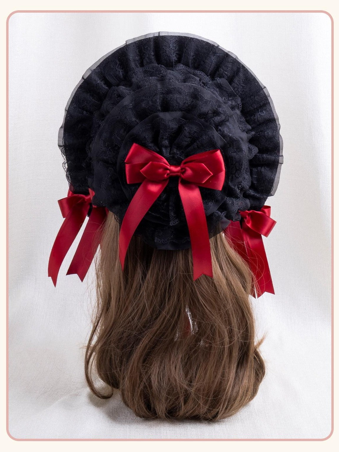 Stardust Rose Dark Gothic Lace Bow Geometric Colorblock Flat Top Women's Half Bonnets