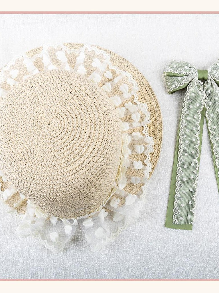 Stardust Rose Garden Lace Bow Polka Dot Ribbon Floral Doll Women's Straw Full Bonnets