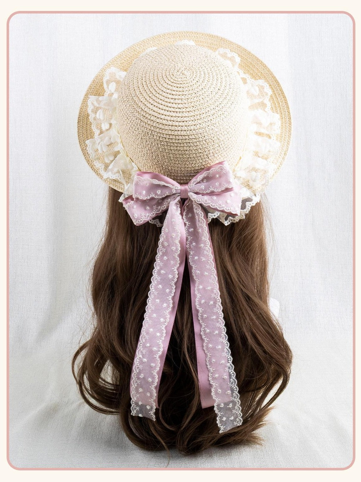 Stardust Rose Garden Lace Bow Polka Dot Ribbon Floral Doll Women's Straw Full Bonnets