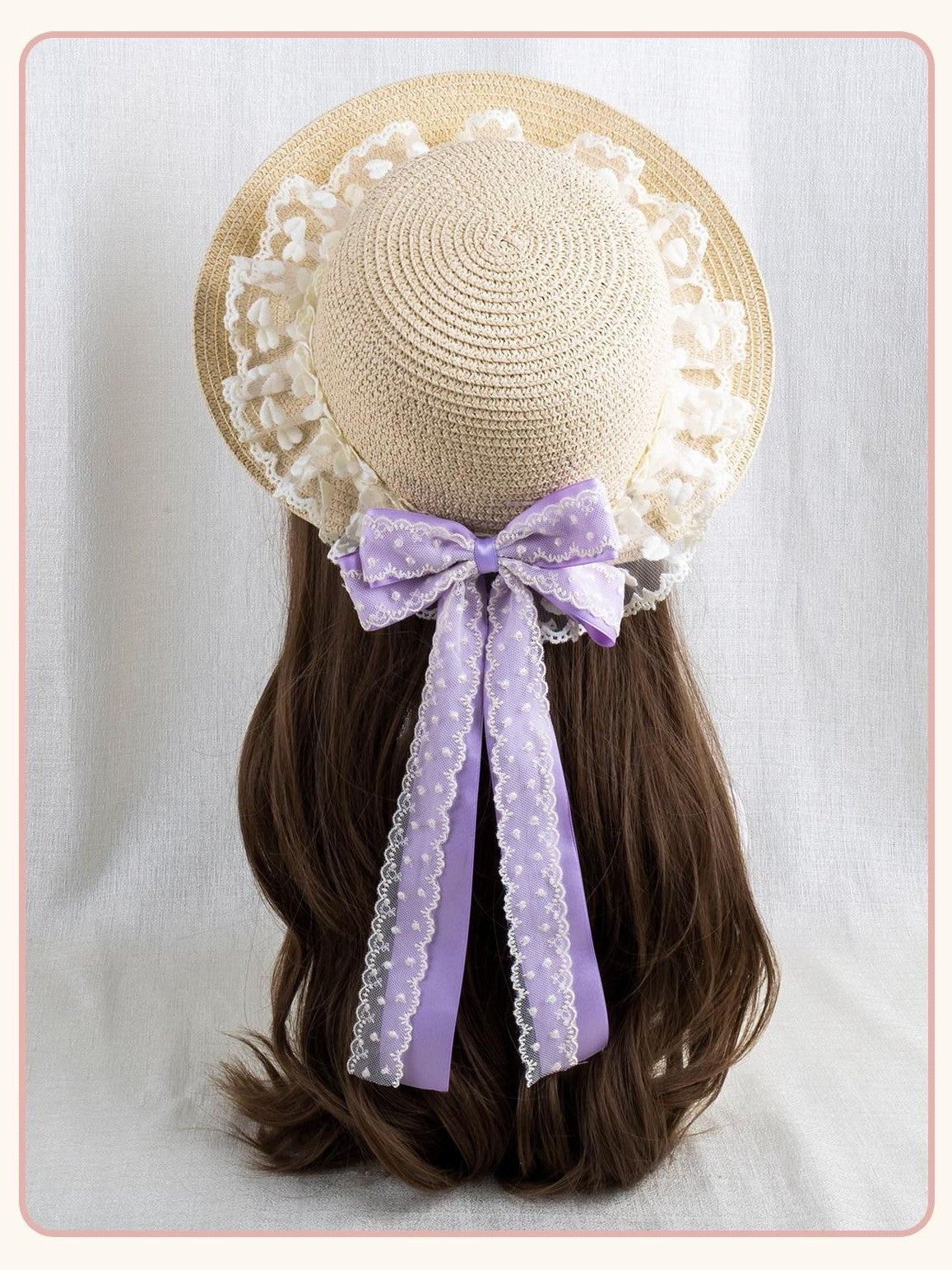 Stardust Rose Garden Lace Bow Polka Dot Ribbon Floral Doll Women's Straw Full Bonnets