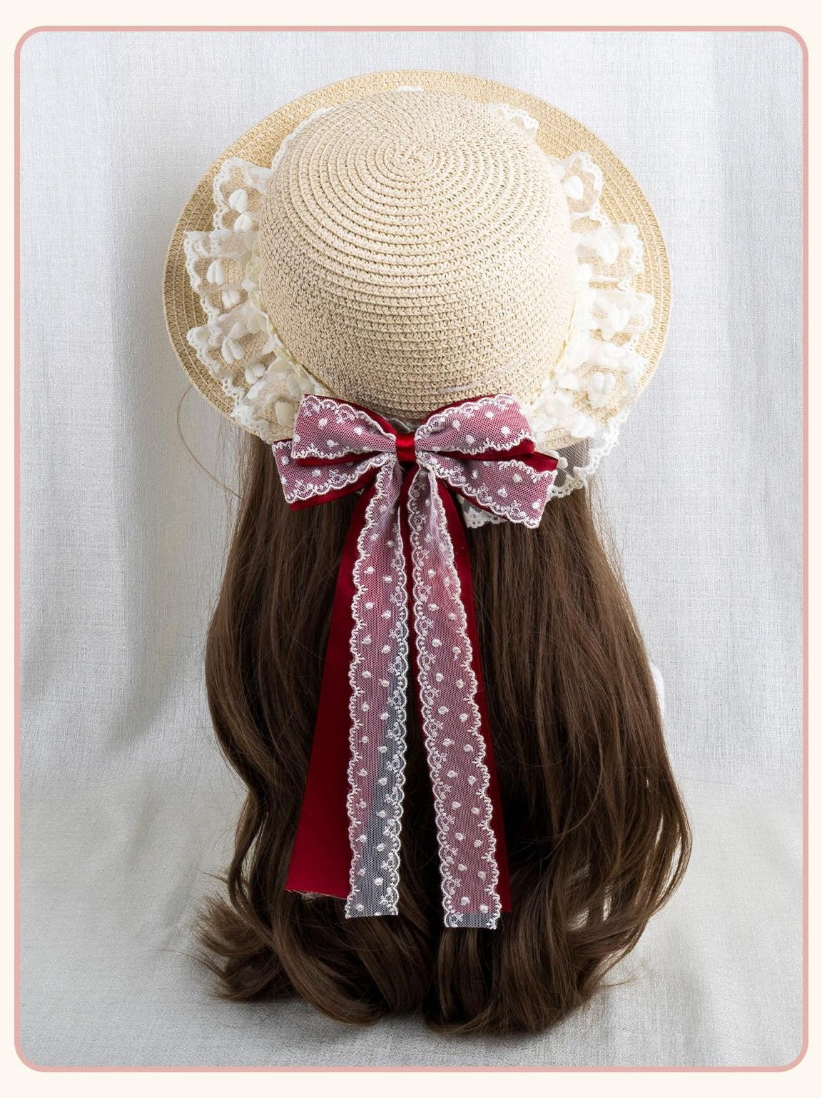 Stardust Rose Garden Lace Bow Polka Dot Ribbon Floral Doll Women's Straw Full Bonnets