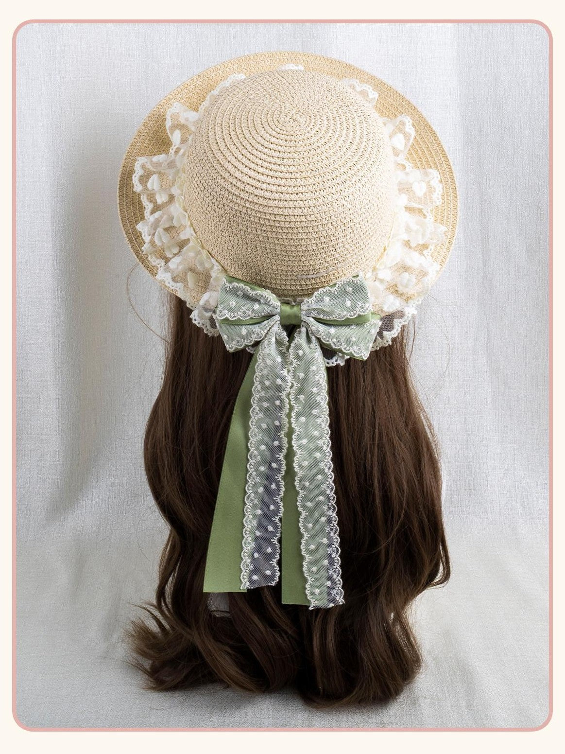 Stardust Rose Garden Lace Bow Polka Dot Ribbon Floral Doll Women's Straw Full Bonnets