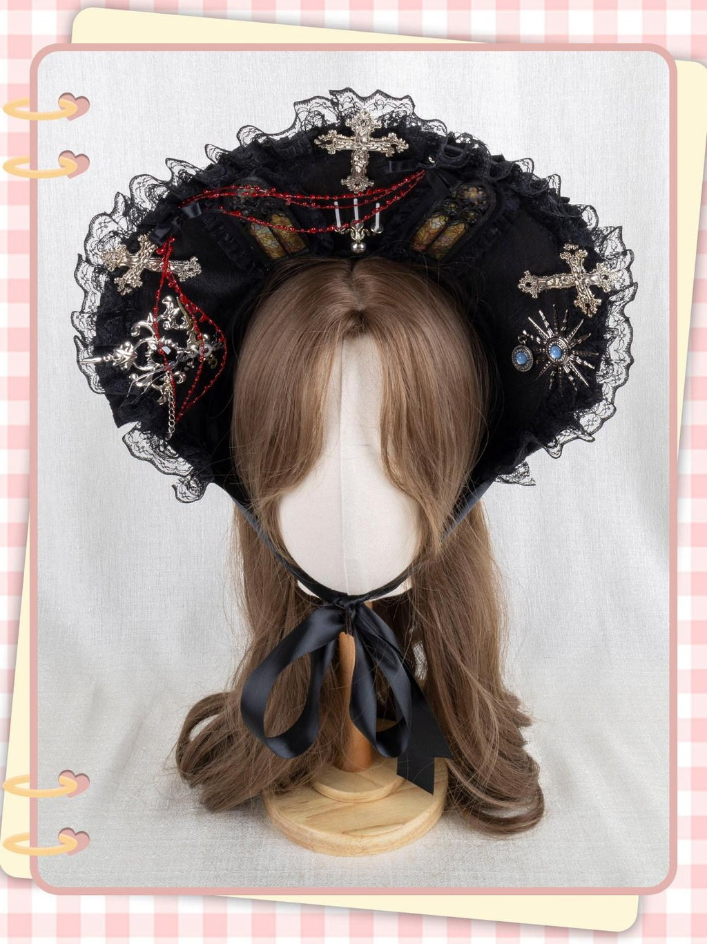 Stardust Rose Gothic Cross Lolita Bridal Requiem Women's Lace Bonnet Top Hat Veils