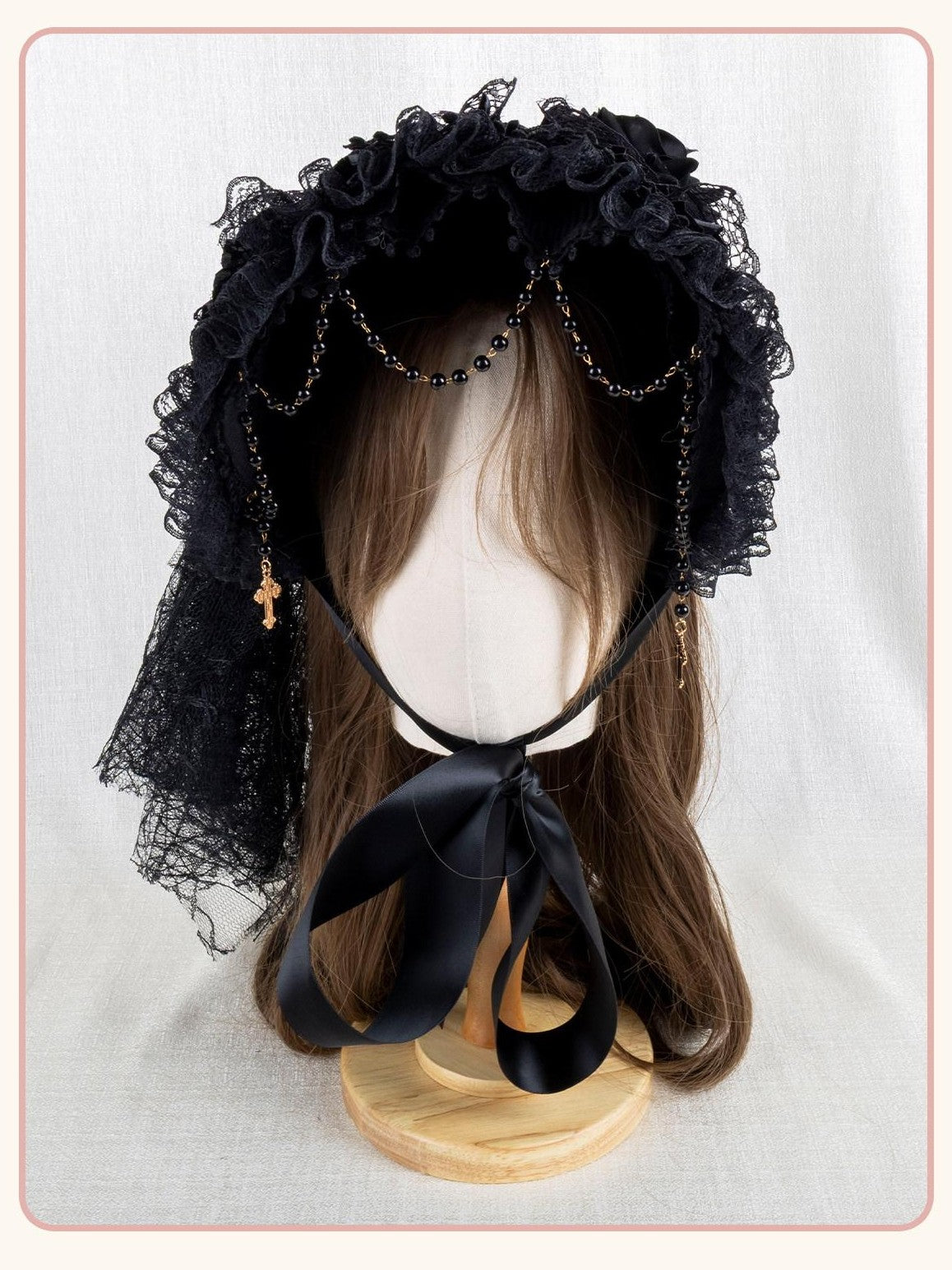 Stardust Rose Gothic Cross Lolita Bridal Requiem Women's Lace Bonnet Top Hat Veils