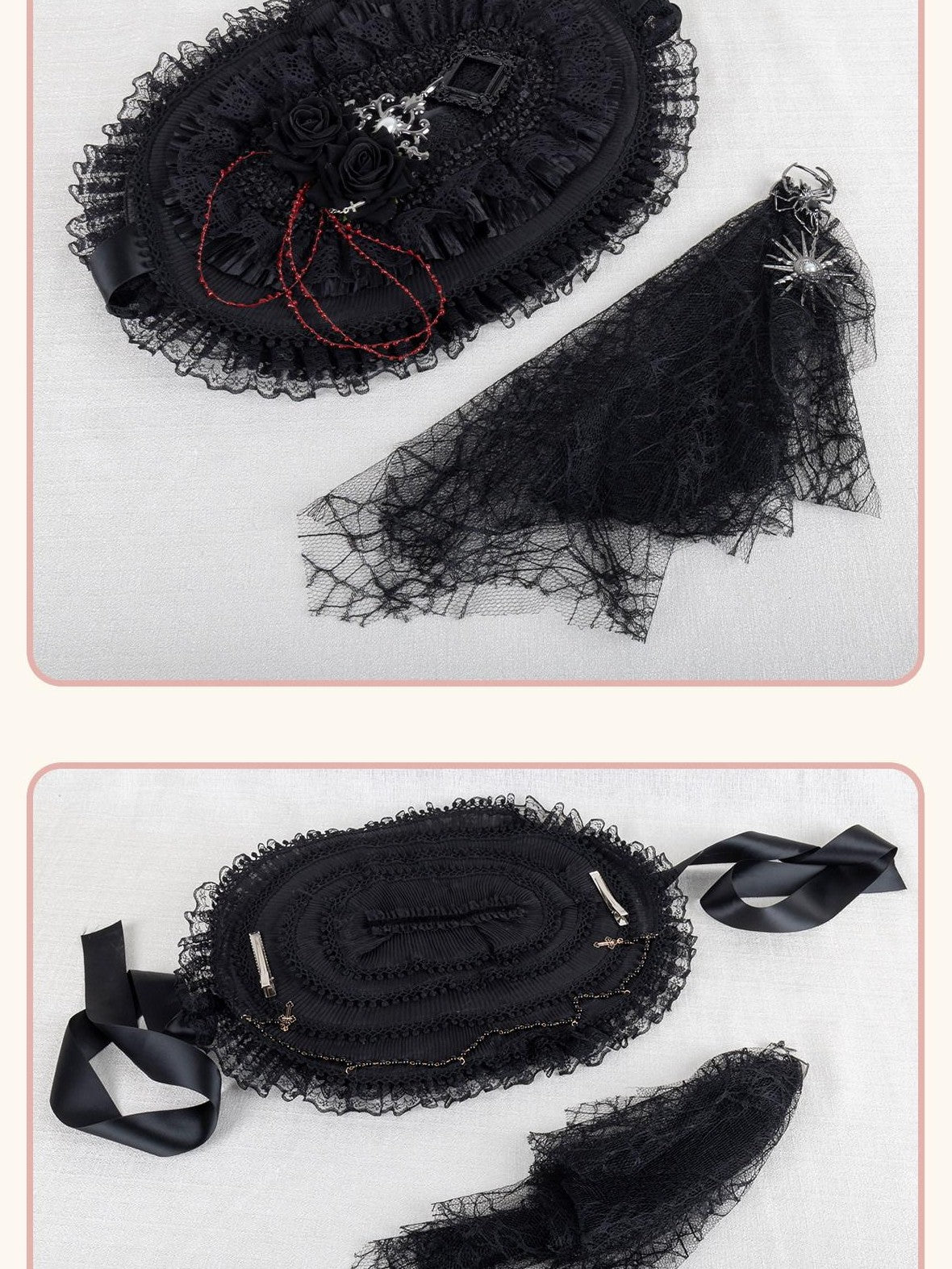 Stardust Rose Gothic Cross Lolita Bridal Requiem Women's Lace Bonnet Top Hat Veils