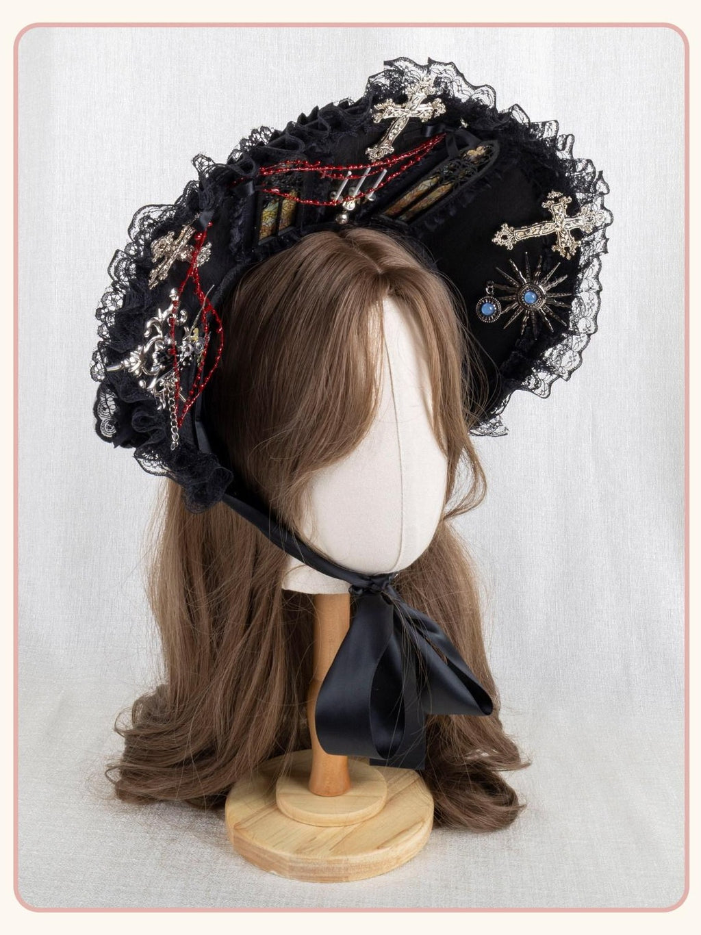 Stardust Rose Gothic Cross Lolita Bridal Requiem Women's Lace Bonnet Top Hat Veils