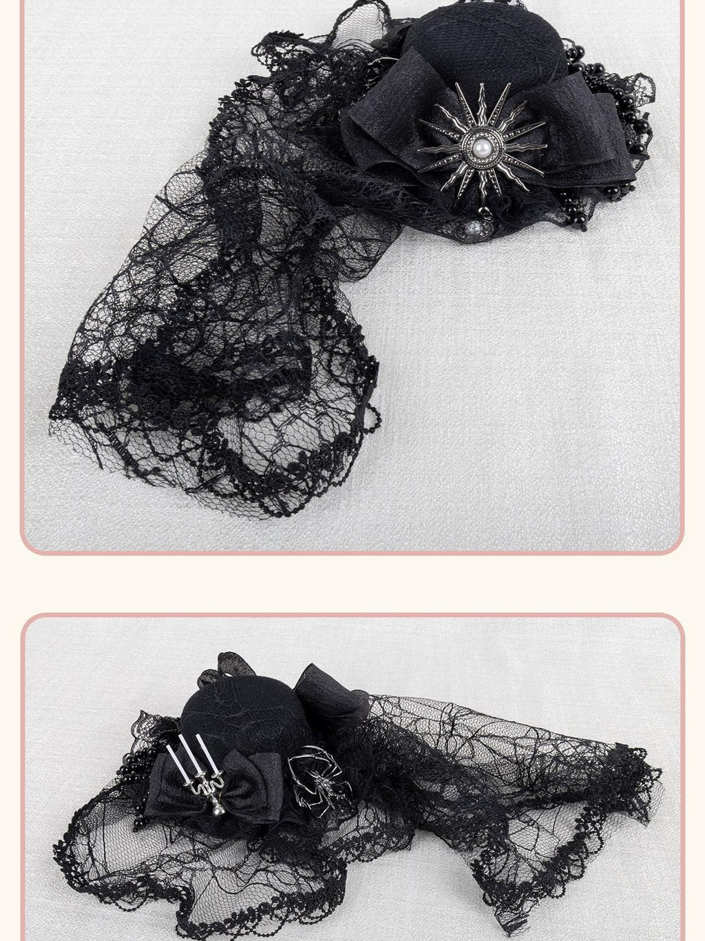 Stardust Rose Gothic Cross Lolita Bridal Requiem Women's Lace Bonnet Top Hat Veils