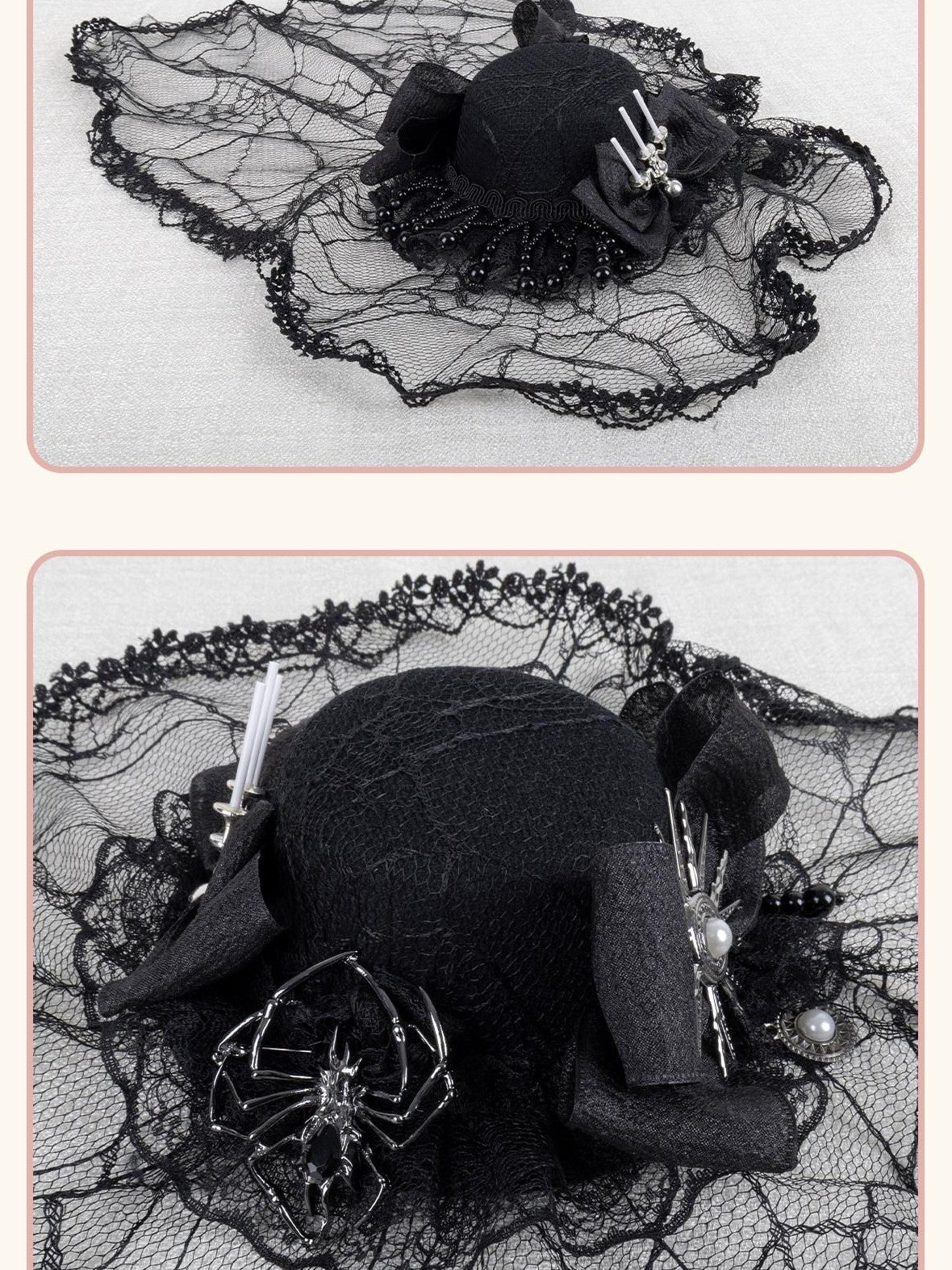 Stardust Rose Gothic Cross Lolita Bridal Requiem Women's Lace Bonnet Top Hat Veils