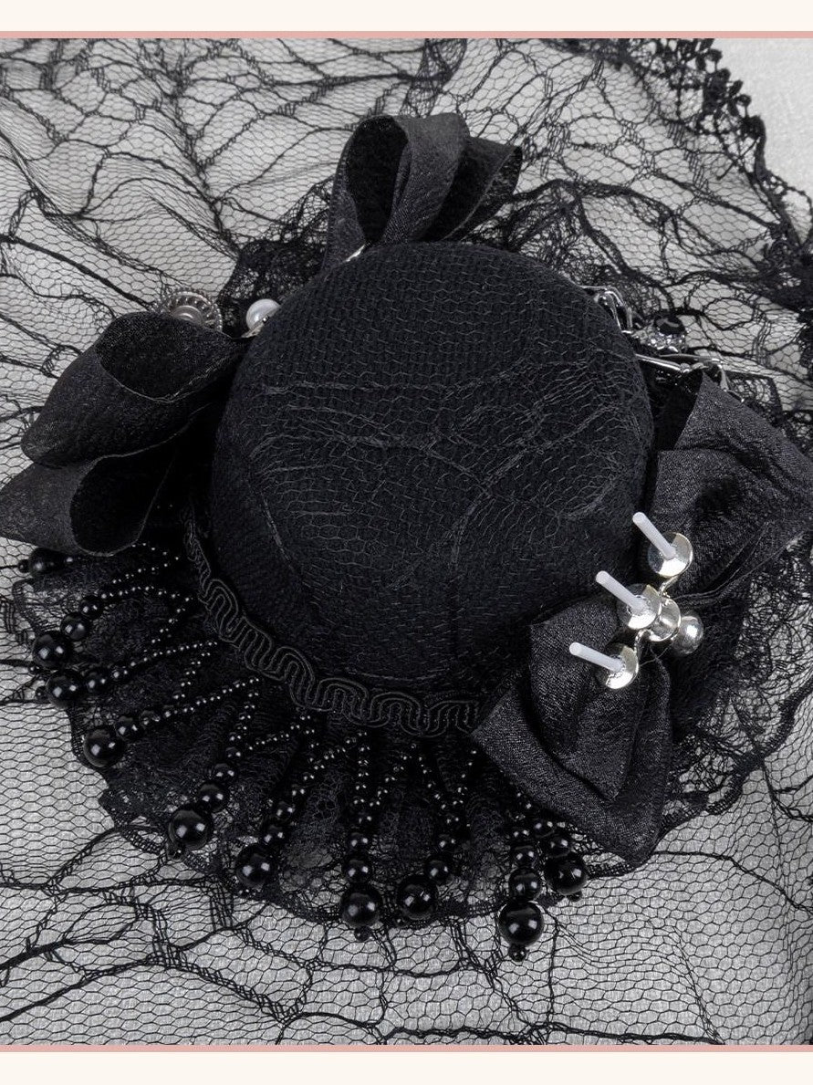 Stardust Rose Gothic Cross Lolita Bridal Requiem Women's Lace Bonnet Top Hat Veils